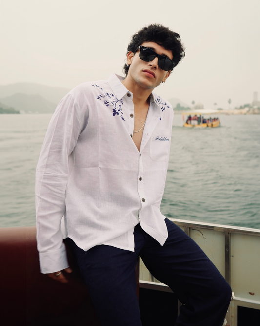 Indigo Bloom Full Sleeve Linen Shirt