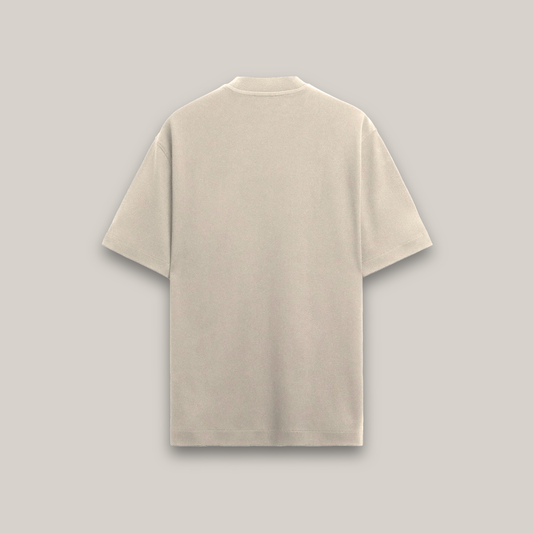 Plain beige short-sleeve T-shirt with a crew neck