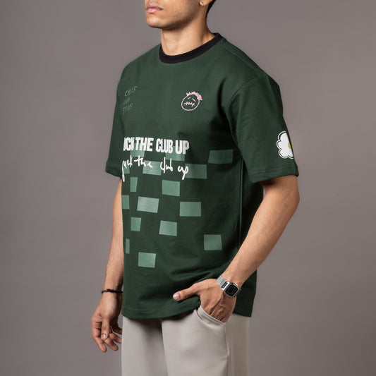 The print is a hand made sketch of elements inspired by Travis's various tracks. The prints are all hand painted, with water based inks which collectively give a Puff & HD look. The black contrast rib collar gives the tee a more jersey inspired look.
FABRIC – 260 GSM Terry Fabric.