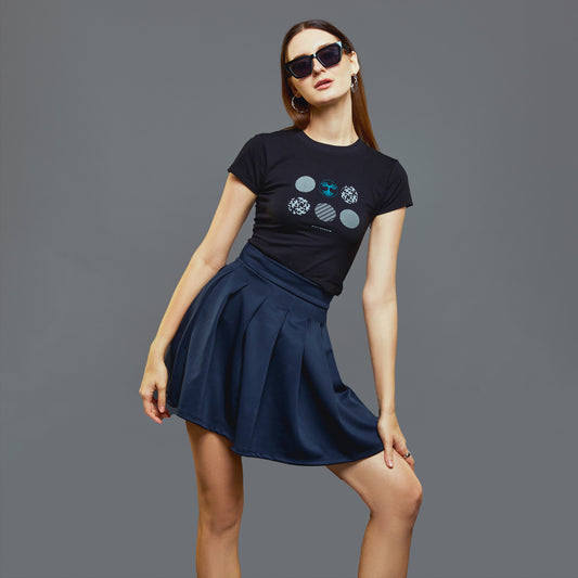 a woman in a black dress holding a tennis racquet