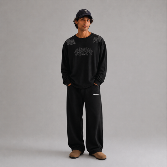 Crawling Oversized Full Sleeves Tee - Black