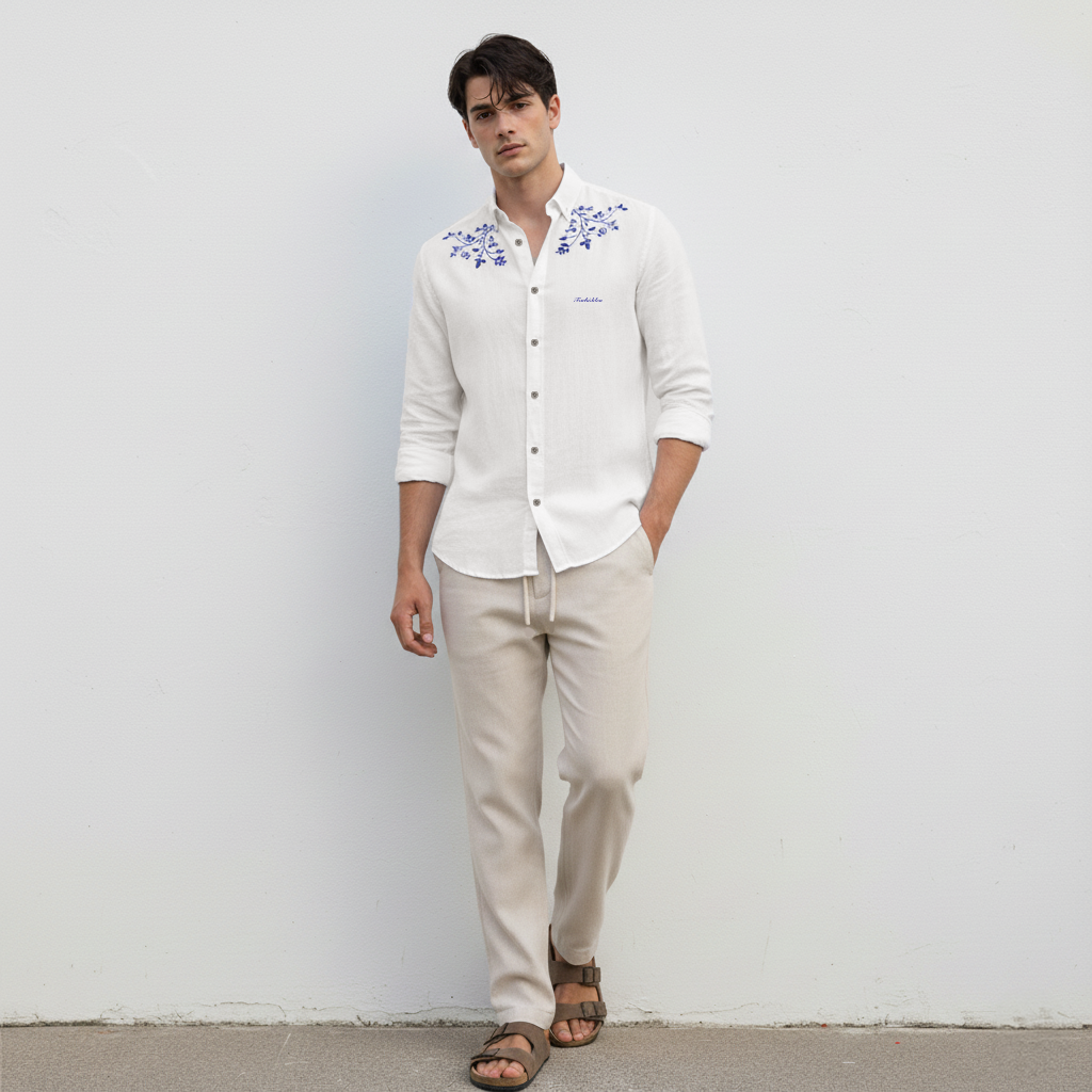 Indigo Bloom Full Sleeve Linen Shirt