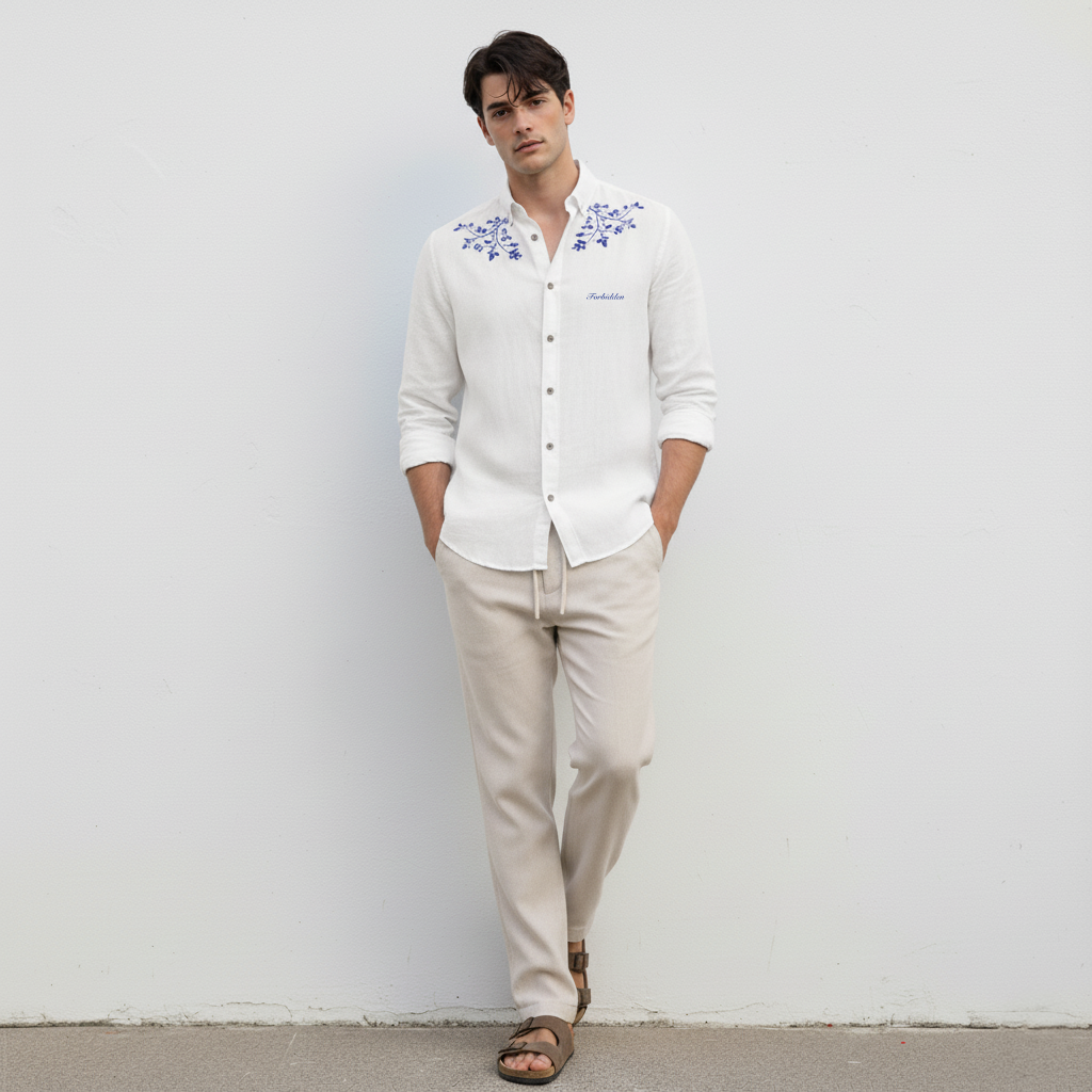 Indigo Bloom Full Sleeve Linen Shirt