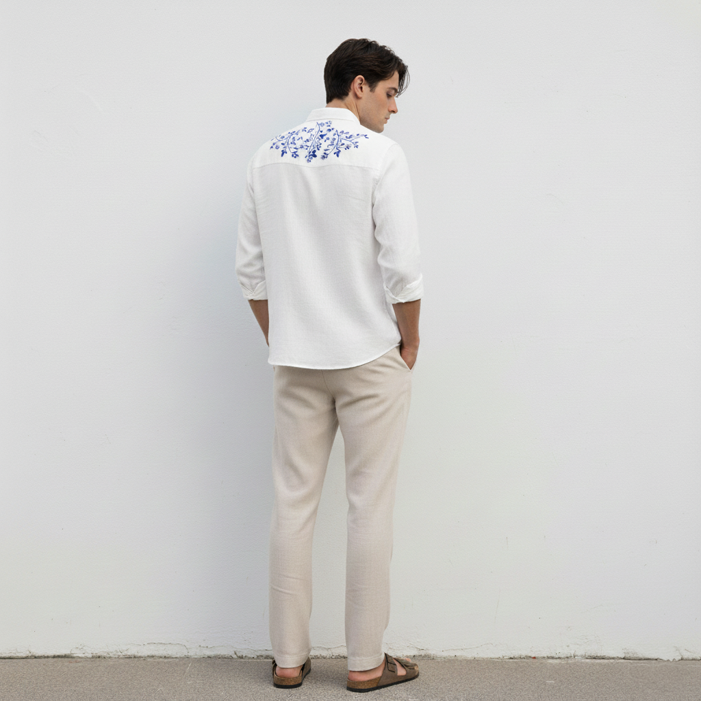 Indigo Bloom Full Sleeve Linen Shirt