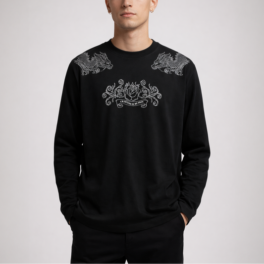 Crawling Oversized Full Sleeves Tee - Black