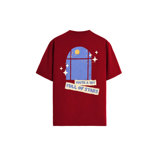 Eye-catching red t-shirt displaying "keep the party going," a great choice for party enthusiasts and event lovers.