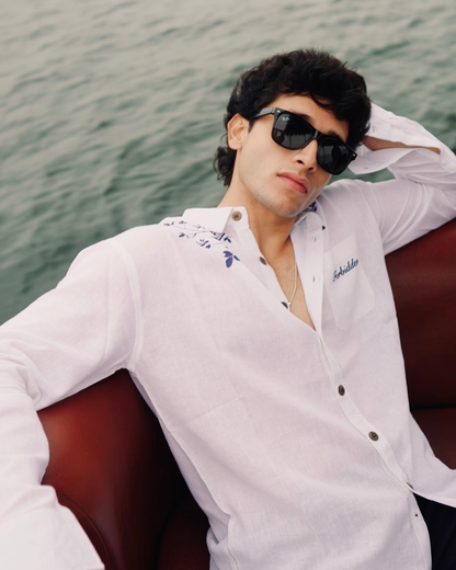 Indigo Bloom Full Sleeve Linen Shirt