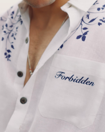Indigo Bloom Full Sleeve Linen Shirt