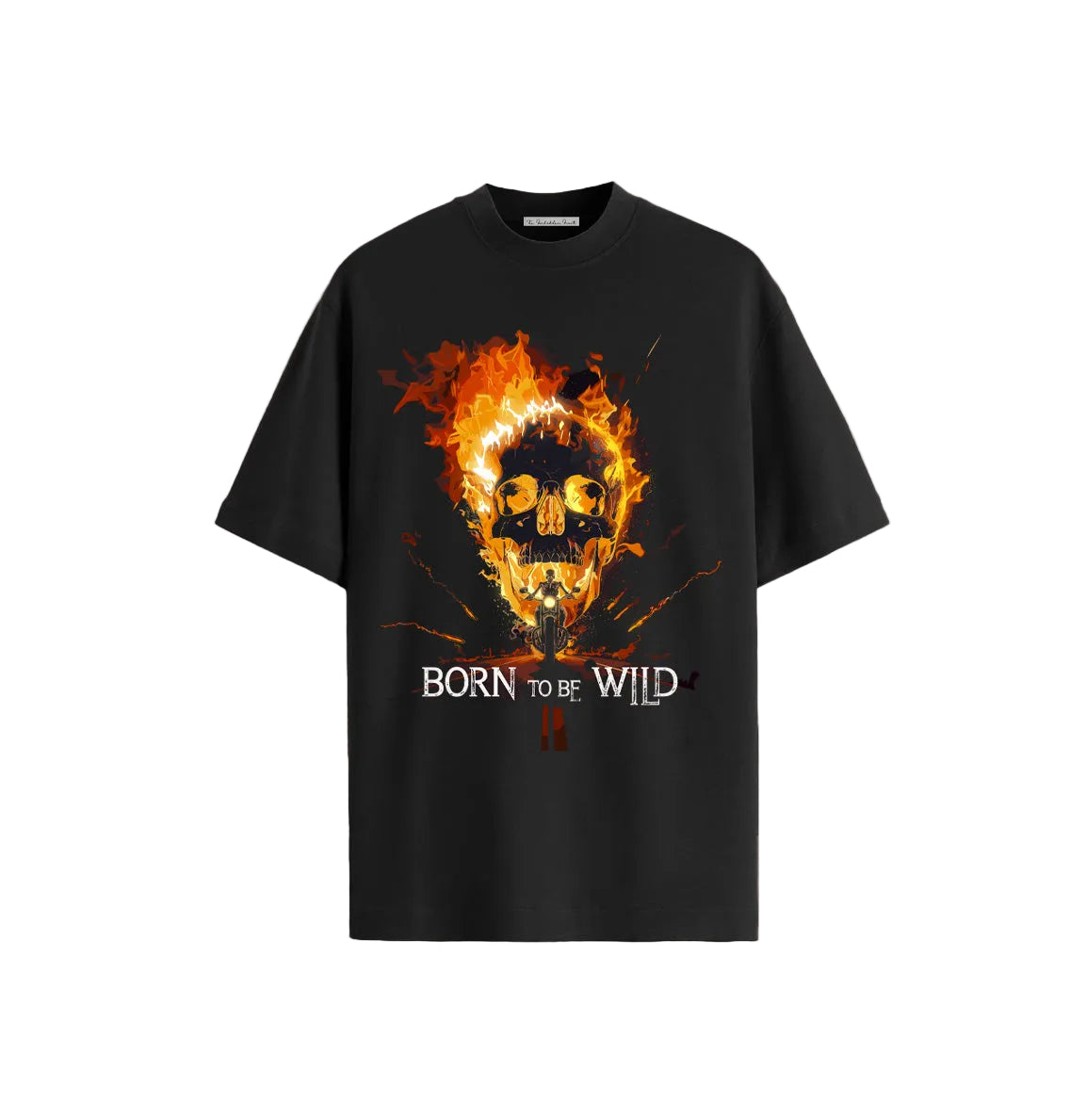 Oversized graphic t-shirt in black with 'Born to be Wild' bold typography on the chest.