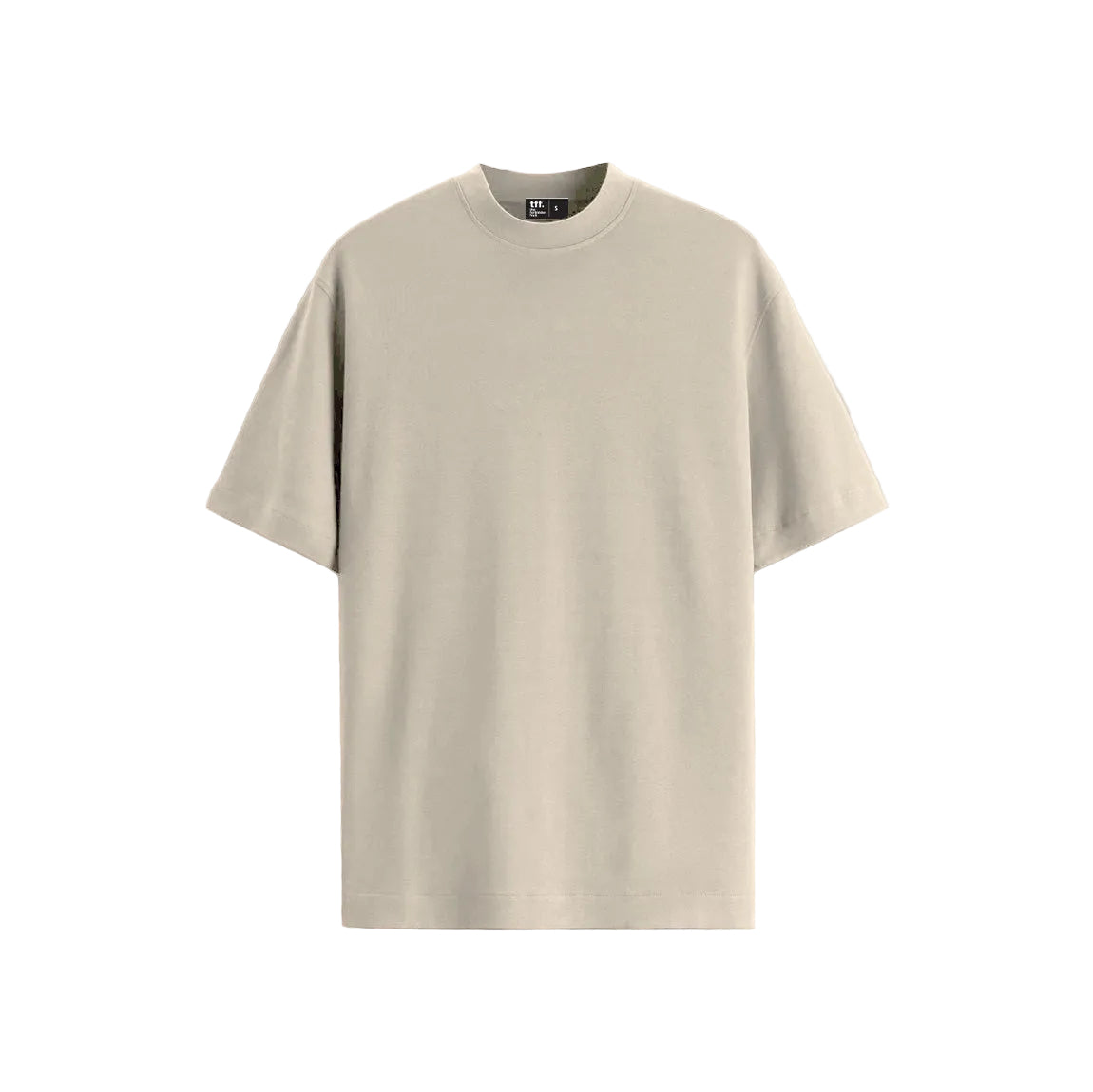 Plain beige short-sleeve T-shirt with a crew neck