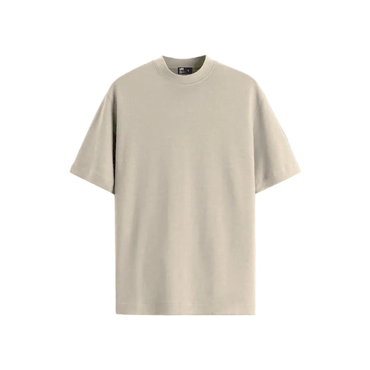 Plain beige short-sleeve T-shirt with a crew neck