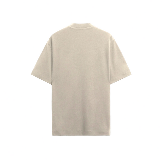Plain beige short-sleeve T-shirt with a crew neck