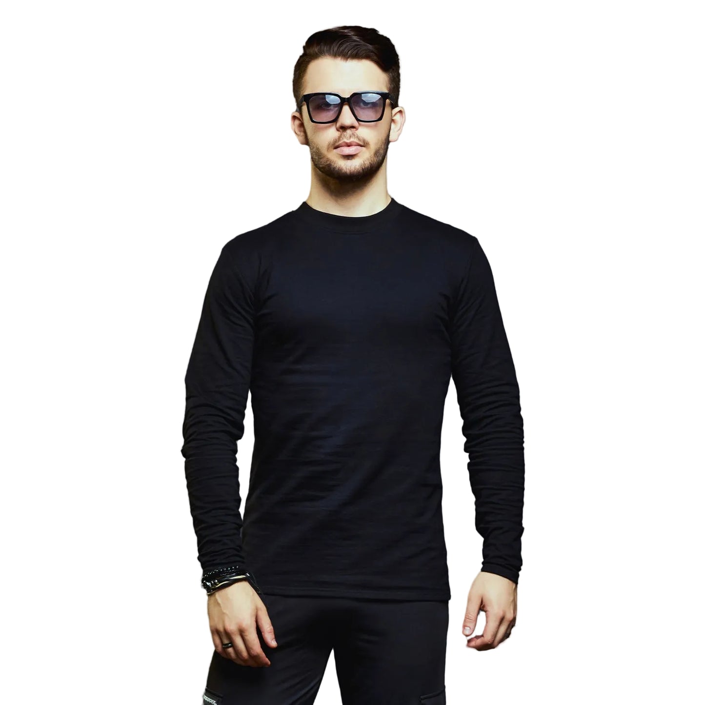 a man in a black shirt and a tie 
