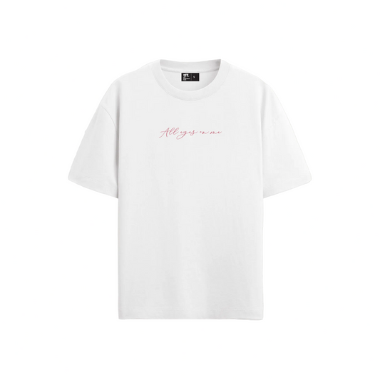 Oversight tee with minimal text on chest "all eyes on me"