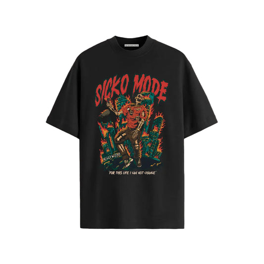 Oversized 'Sicko Mode' cotton t-shirt with a relaxed boxy fit and drop-shoulder silhouette.