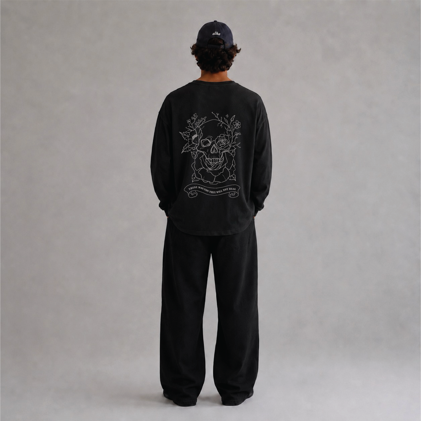 Crawling Oversized Full Sleeves Tee - Black
