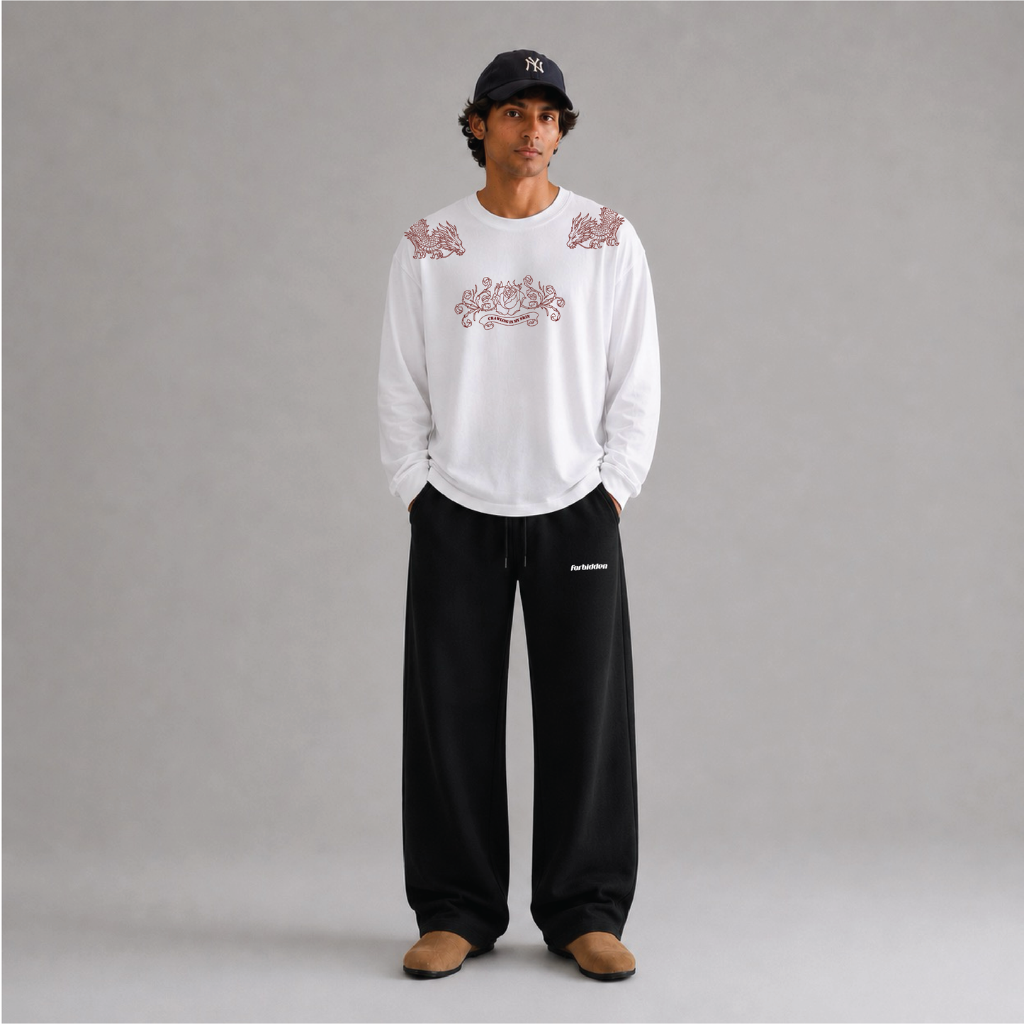 Crawling Oversized Full Sleeves Tee - White
