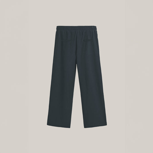 Dark Gray wide-leg pants with an elastic waistband and a subtle textured fabric