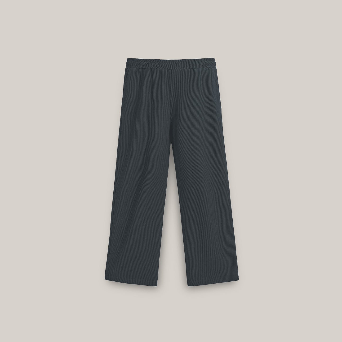 Dark Gray wide-leg pants with an elastic waistband and a subtle textured fabric