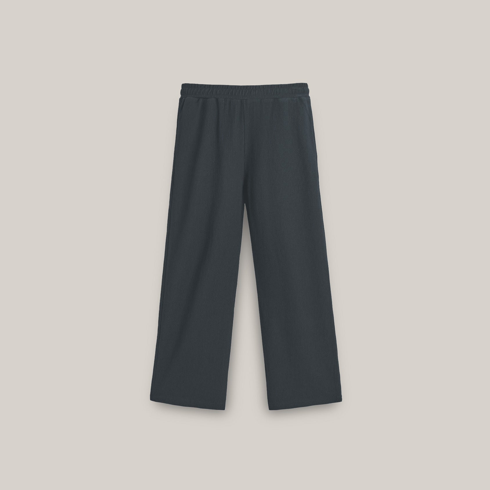 Dark Gray wide-leg pants with an elastic waistband and a subtle textured fabric