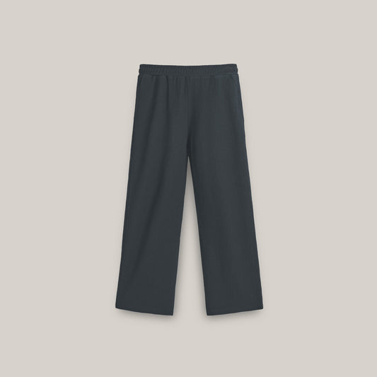Dark Gray wide-leg pants with an elastic waistband and a subtle textured fabric